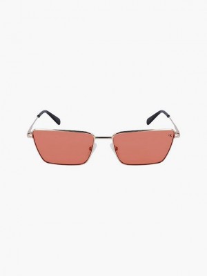 Orange Calvin Klein Rectangle Women Sunglasses | QROL-79423