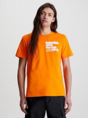 Orange Calvin Klein Relaxed Organic Cotton Men T-Shirt | RQCM-04856