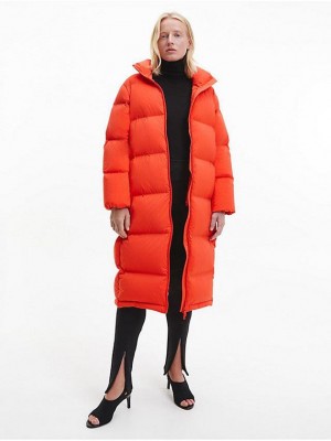 Orange Calvin Klein Seamless Down Maxi Women Coat | KUBR-25801