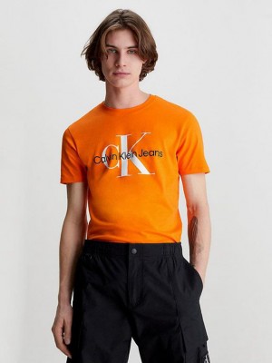 Orange Calvin Klein Slim Monogram Men T-Shirt | BGMZ-92608