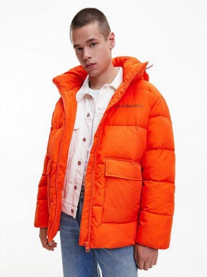 Orange Calvin Klein Unisex Recycled Nylon Puffer Men Jacket | PYJL-89437