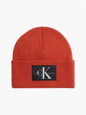 Orange Calvin Klein Wool Blend Men Beanie | BGOI-73049