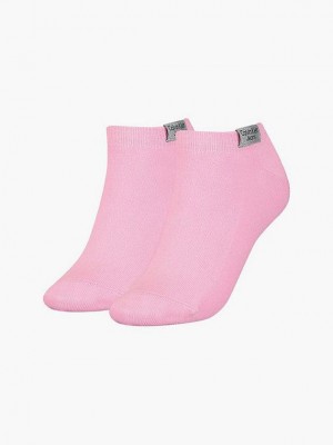 Pink Calvin Klein 2 Pack Logo Ankle Women Socks | YUMA-81092