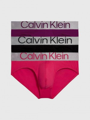 Pink Calvin Klein 3 Pack - Steel Cotton Men Briefs | FIAY-25738