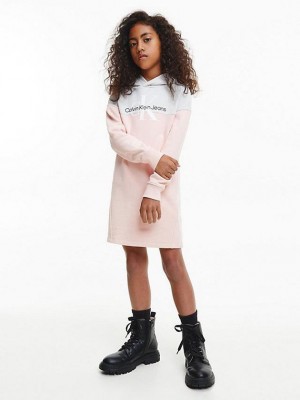Pink Calvin Klein Colourblock Hoodie Girls's Dress | HMTC-65840