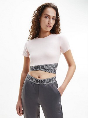 Pink Calvin Klein Cropped Gym Women T-Shirt | GSVJ-08734
