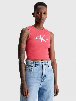Pink Calvin Klein Cropped Monogram Tank Women Top | MXSE-27985