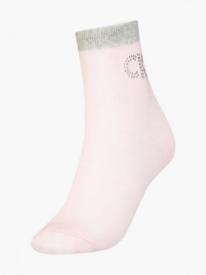 Pink Calvin Klein Crystal Logo Crew Women Socks | FWSJ-42039