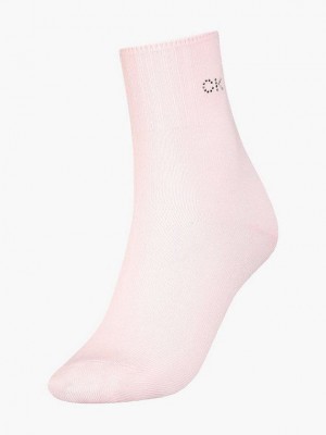 Pink Calvin Klein Crystal Logo Crew Women Socks | WIEP-26093