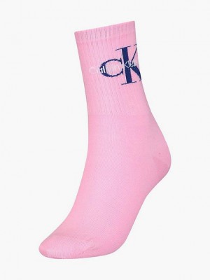 Pink Calvin Klein Logo Crew Women Socks | UAXZ-94678