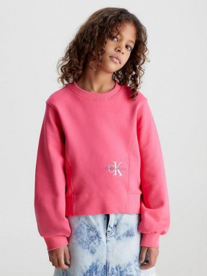 Pink Calvin Klein Logo Girls's Sweatshirt | TWSH-75823