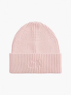 Pink Calvin Klein Organic Cotton Blend Women Beanie | CSPO-59307