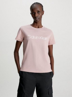 Pink Calvin Klein Organic Cotton Logo Women T-Shirt | CQMV-59208
