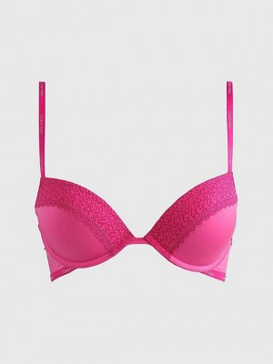 Pink Calvin Klein Plunge Push-Up - Flirty Women Bra | EPHW-90857
