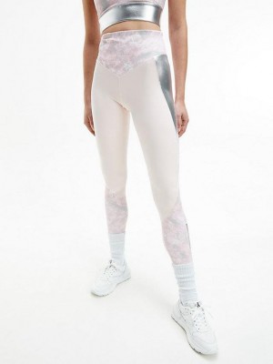 Pink Calvin Klein Printed Gym Women Leggings | KXCW-19560