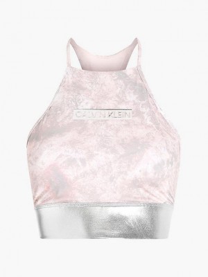Pink Calvin Klein Printed Low Support Sports Women Bra | FZTA-15473