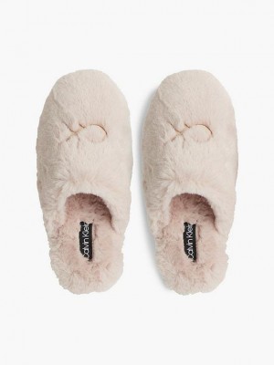 Pink Calvin Klein Recycled Faux Fur Women Slippers | HJRU-41203