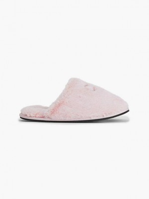 Pink Calvin Klein Recycled Faux Fur Women Slippers | AJND-98734