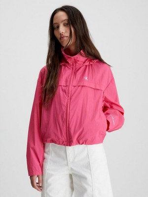 Pink Calvin Klein Recycled Hooded Windbreaker Women Jacket | GOVA-45723