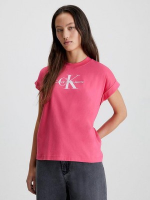 Pink Calvin Klein Relaxed Monogram Women T-Shirt | MLYA-73942