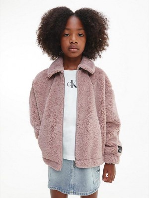 Pink Calvin Klein Relaxed Teddy Bomber Girls's Jacket | LMOG-29381