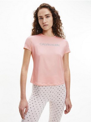 Pink Calvin Klein Slim Logo Gym Women T-Shirt | FKXG-85463
