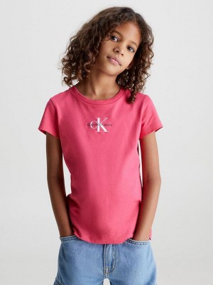 Pink Calvin Klein Slim Organic Cotton Girls's T-Shirt | OGCB-23179