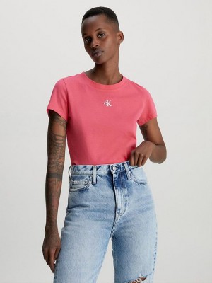 Pink Calvin Klein Slim Organic Cotton Women T-Shirt | LGKA-23691