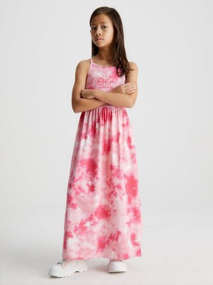 Pink Calvin Klein Tie Dye Maxi Girls's Dress | PSDH-95342
