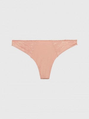 Pink Calvin Klein Ultra Soft Lace Women Thong | OMLK-17836
