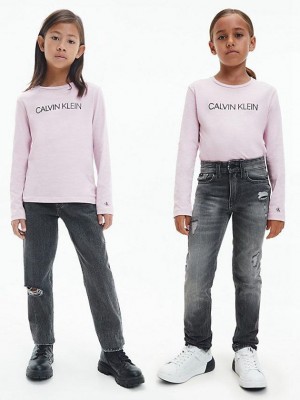 Pink Calvin Klein Unisex Long Sleeve Girls's T-Shirt | PNJD-63284