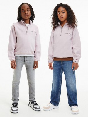 Pink Calvin Klein Unisex Relaxed Zip Neck Boys's Sweatshirt | EUVS-04635