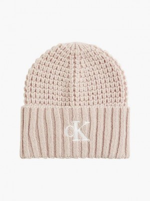 Pink Calvin Klein Waffle Knit Women Beanie | NSTQ-13940