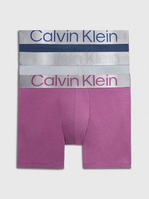 Purple Calvin Klein 3 Pack Boxer - Steel Cotton Men Briefs | ZLVB-25361