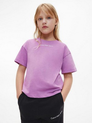 Purple Calvin Klein Organic Cotton Boxy Girls's T-Shirt | VLWA-84576