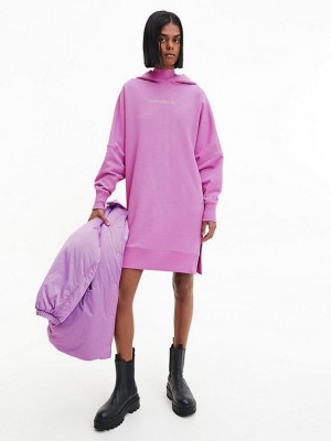 Purple Calvin Klein Relaxed Hooded Sweatshirt Women Dress | XQDB-94025