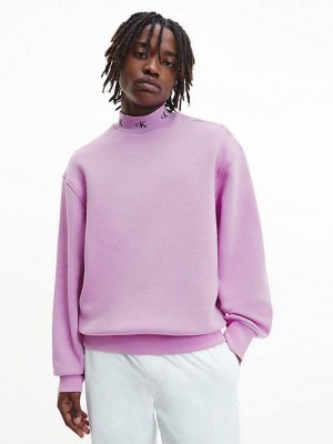 Purple Calvin Klein Relaxed Logo Collar Men Sweatshirt | EDIY-13724