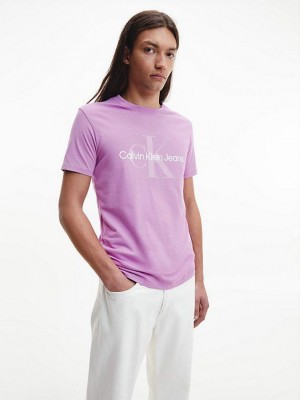Purple Calvin Klein Slim Monogram Men T-Shirt | DQON-15790