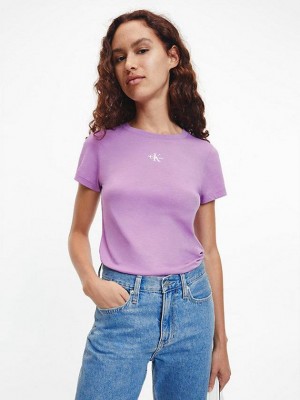 Purple Calvin Klein Slim Organic Cotton Women T-Shirt | MZGC-81934