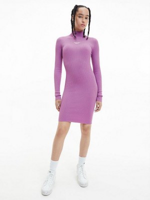 Purple Calvin Klein Slim Rib-Knit Jumper Women Dress | AMIQ-18052