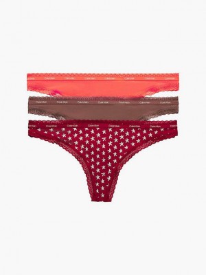 Red Calvin Klein 3 Pack - Bottoms Up Women Thong | MZXT-58240