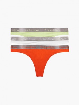 Red Calvin Klein 3 Pack - Radiant Cotton Women Thong | FVMK-78013