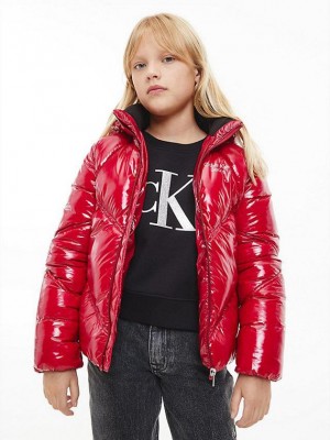 Red Calvin Klein Glossy Puffer Girls's Jacket | ABMD-19407