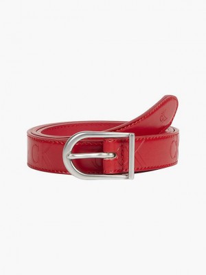 Red Calvin Klein Leather Logo Women Belt | HJKA-43897