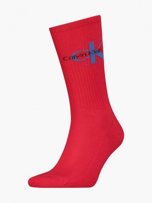Red Calvin Klein Logo Crew Men Socks | WRQH-49658