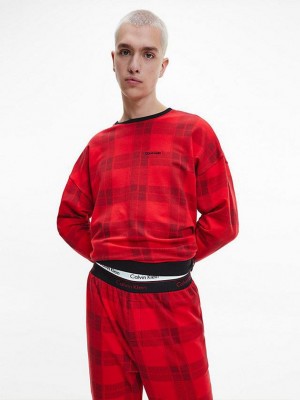Red Calvin Klein Lounge Men Sweatshirt | HTRK-63970