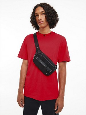 Red Calvin Klein Organic Cotton Logo Collar Men T-Shirt | YIJH-98421