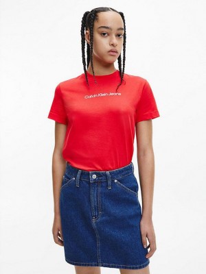 Red Calvin Klein Organic Cotton Logo Women T-Shirt | RMCU-41765