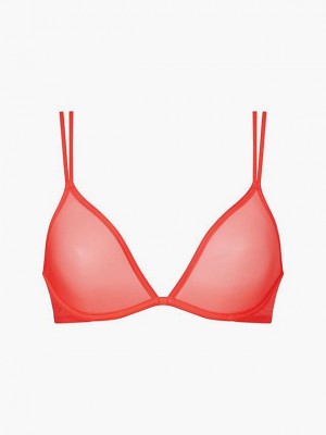 Red Calvin Klein Plunge - Sheer Marquisette Women Bra | ZHTJ-46231