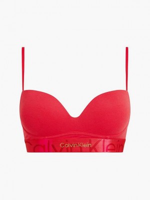 Red Calvin Klein Push Up - Embossed Icon Women Bra | LWXT-10487